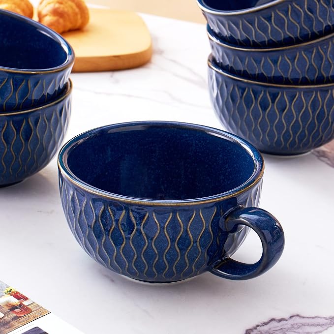 Coffeezone Set of 6 Cups Vintage Design 12 oz Professional Barista Ceramic - Image 4