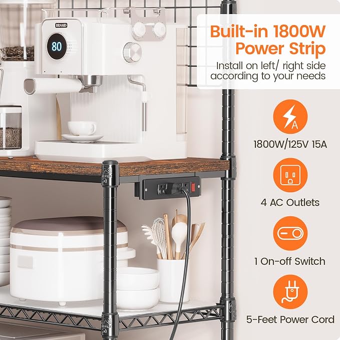 Leteuke Bakers Rack with Power Outlet & Storage, 36 Inch Microwave Stand - Image 3