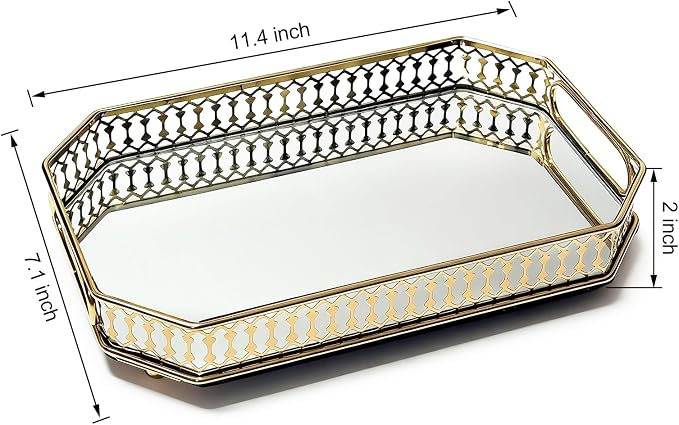 Glass and Gold Rectangular Tray Set of 2， Dinner Plate Perfume and Vanity Tray - Image 2
