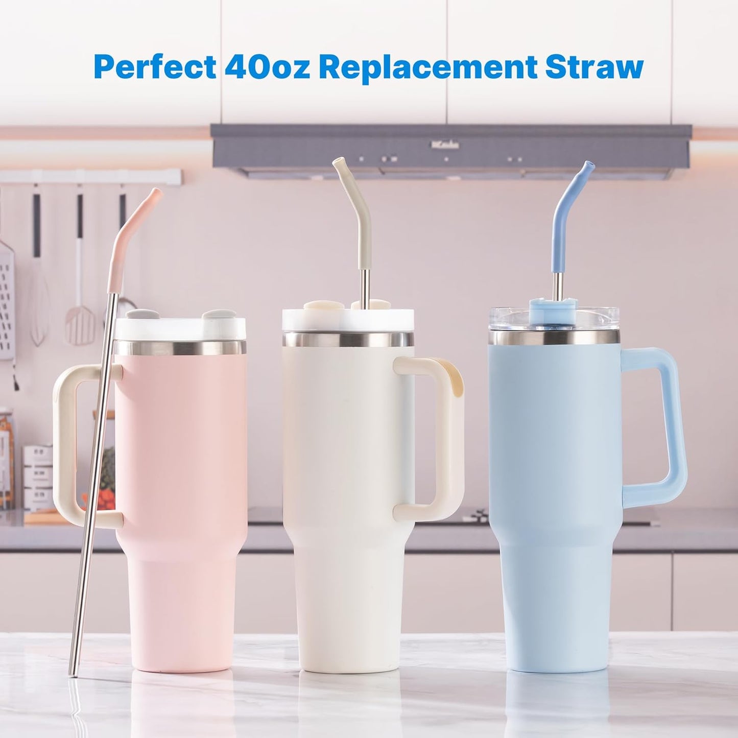 2 Pcs Stainless Steel Straws for 40 oz Stanley Tumbler, Replacement 40 oz Stanley Cup Straw Accessories with Silicone Tips and Cleaning Brush (Teal)