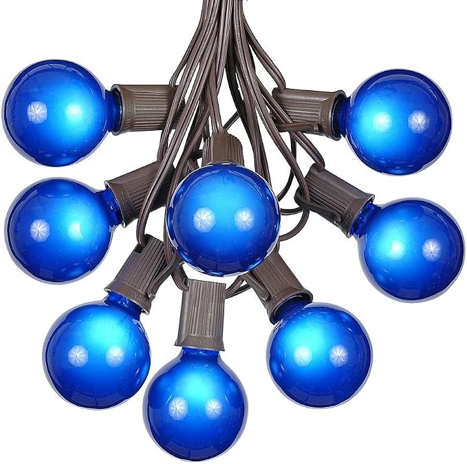 G50 Patio String Lights with 25 Blue Globe Bulbs – Outdoor String Lights – by NoveltyLights-LightExperts