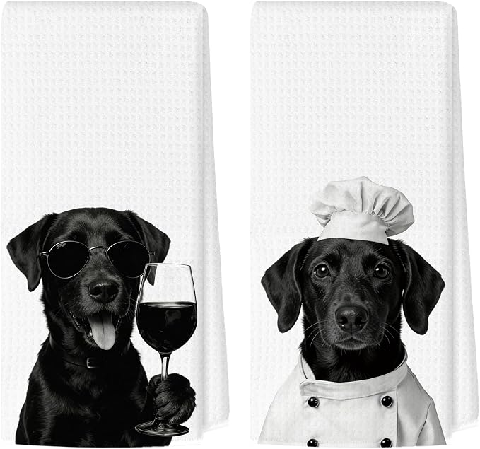 Funny Labrador Kitchen Towels Set of 2, Dog Kitchen Bar Accessories, Dog Chef by Unknown