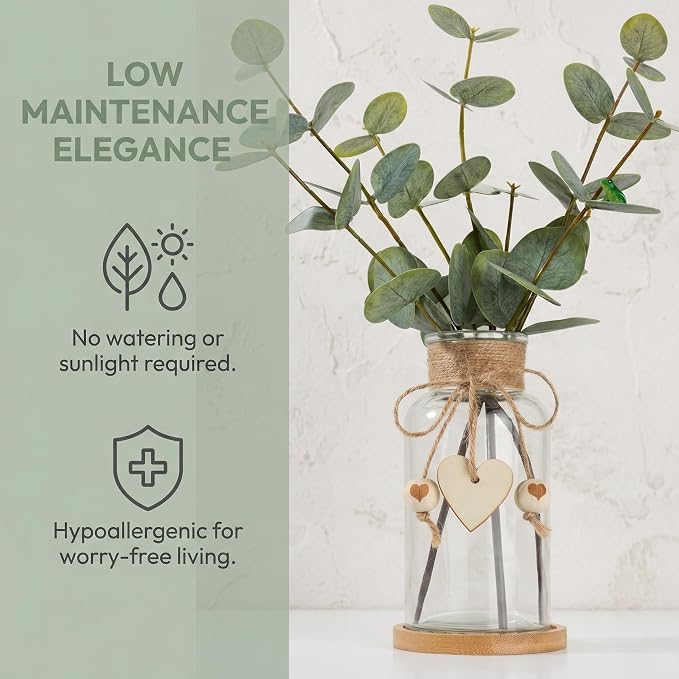 Artificial Eucalyptus Greenery Stems in Glass Vase - Image 3