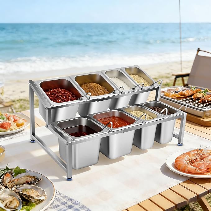 Expandable Spice Rack with Lids and Spoons, 2-Tier Stainless Steel Organizer - Image 6