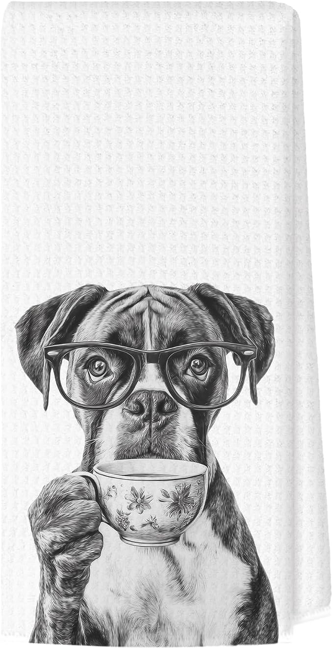 Funny Boxer Kitchen Towels, Dog Kitchen Accessories, Dog Chef Gifts by Unknown