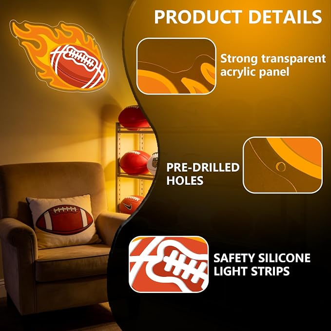 Football Neon Sign for Wall Art Decor, Football Decor for Man Cave Teens Boys - Image 8