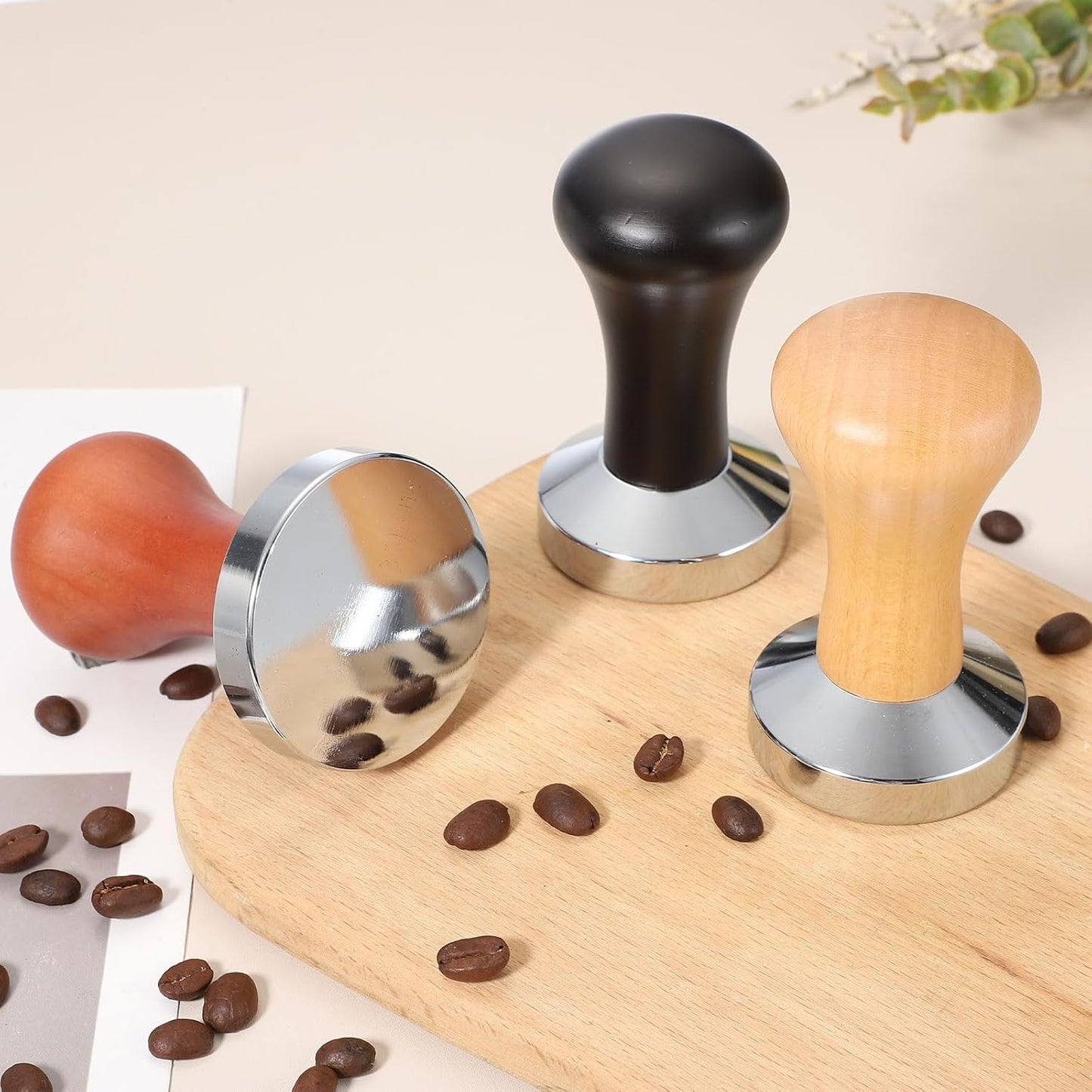 uxcell 58mm Coffee Tamper, Stainless Steel Espresso Press Tamper, Espresso Tamper with Wooden Handle Suitable for Coffee Shop, Restaurant Bar, Bakery (Dark Brown)