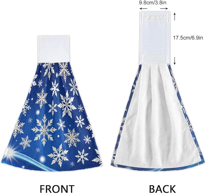 Winter Blue Snowflakes Kitchen Hanging Towel White Snow Hand Fingertip Bath Tie - Image 4