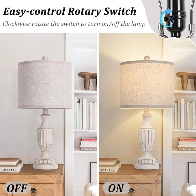 TOBUSA 22“ Farmhouse Table Lamps Set of 2, Antique Bedside Desk Lamps - Image 4