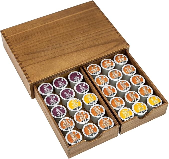 Wooden K Cup Organizer Coffee Pod Storage Box, Coffee Pods and Tea Organizer - Image 3