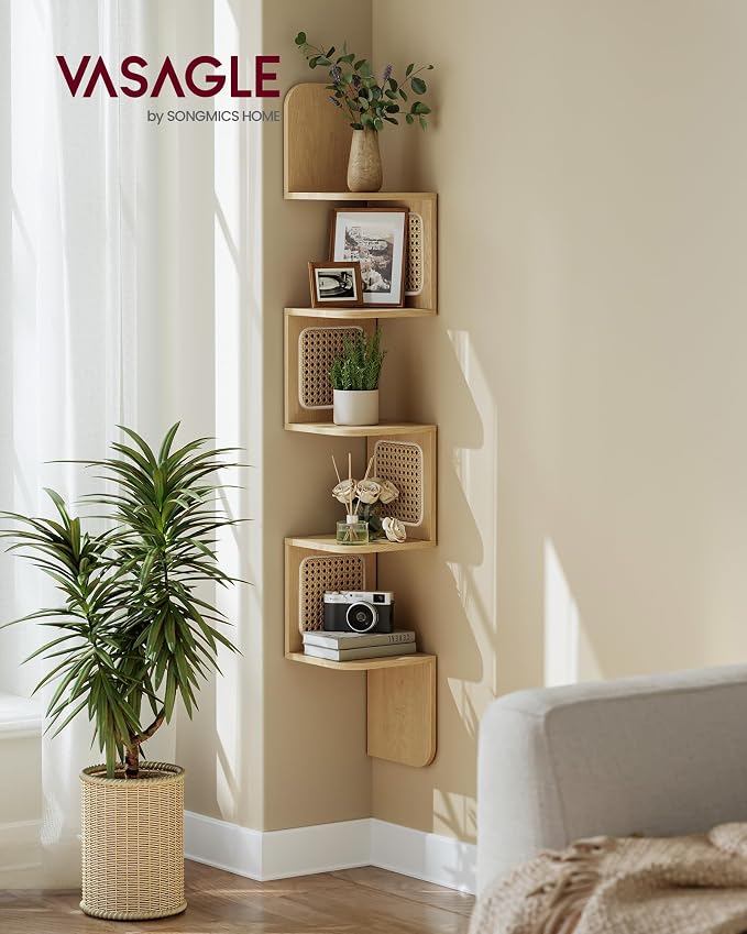 VASAGLE 5-Tier Corner Shelf, Wall Mounted Floating Shelf, Zigzag Corner Shelf - Image 2