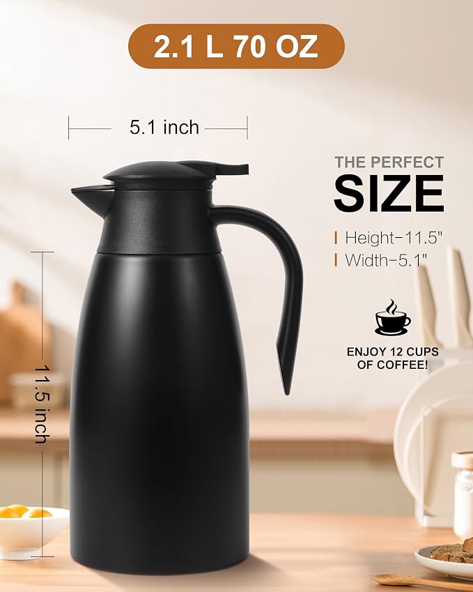 70Oz Thermal Coffee Carafe for keeping hot, Airpot Insulated Carafe Stainless - Image 7