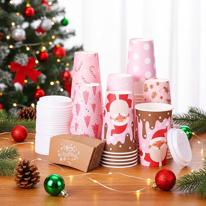 Mimorou 60 Pack Pink Christmas Coffee Cups - Image 7