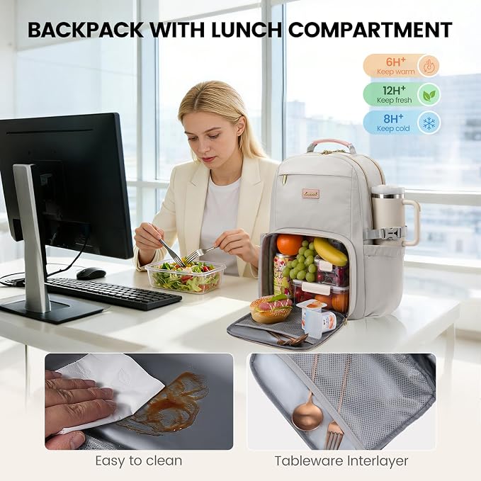 LOVEVOOK Lunch Backpack with Lunch Compartment, 15.6 Inch Laptop Work Travel - Image 2