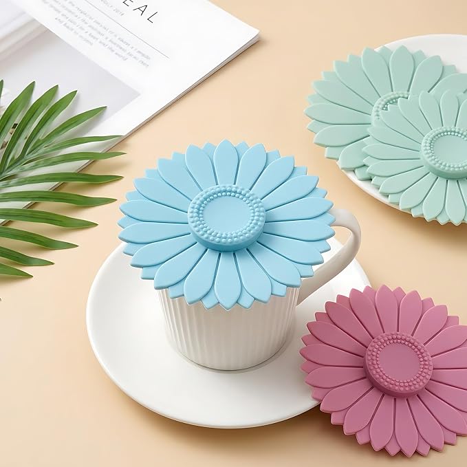 4 Pcs Sunflower Shape Silicone Cup Covers - Image 3