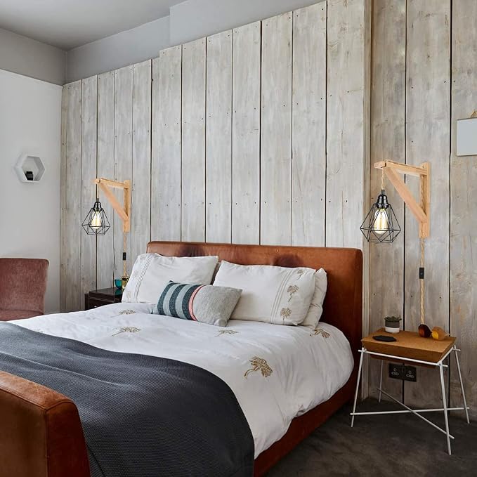 Frideko Wood Plug in Wall Sconces Set of Two, Hanging Lamps that Plug into Wall - Image 7