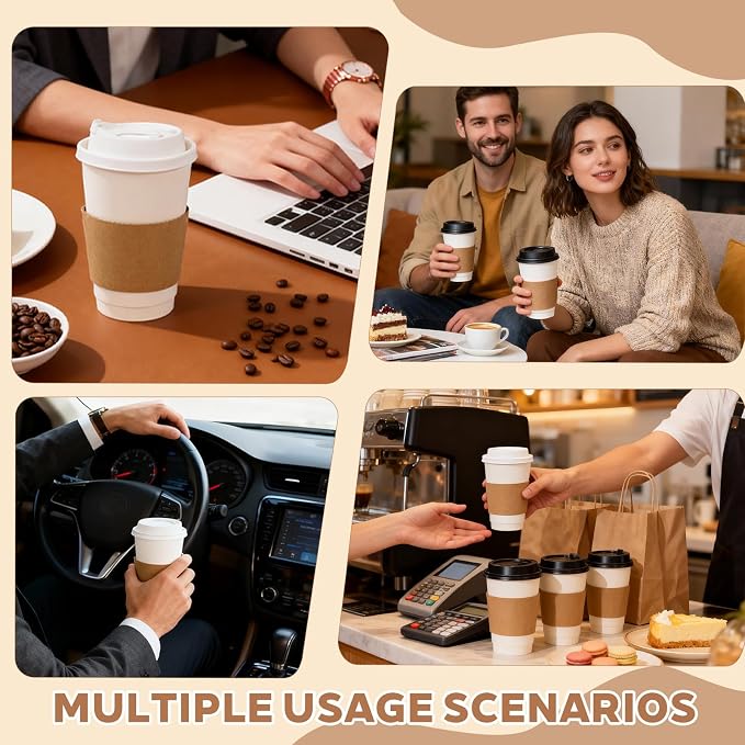 300 Pack Kraft Paper Coffee Cup Sleeves Disposable, Cardboard Cup Sleeves - Image 5