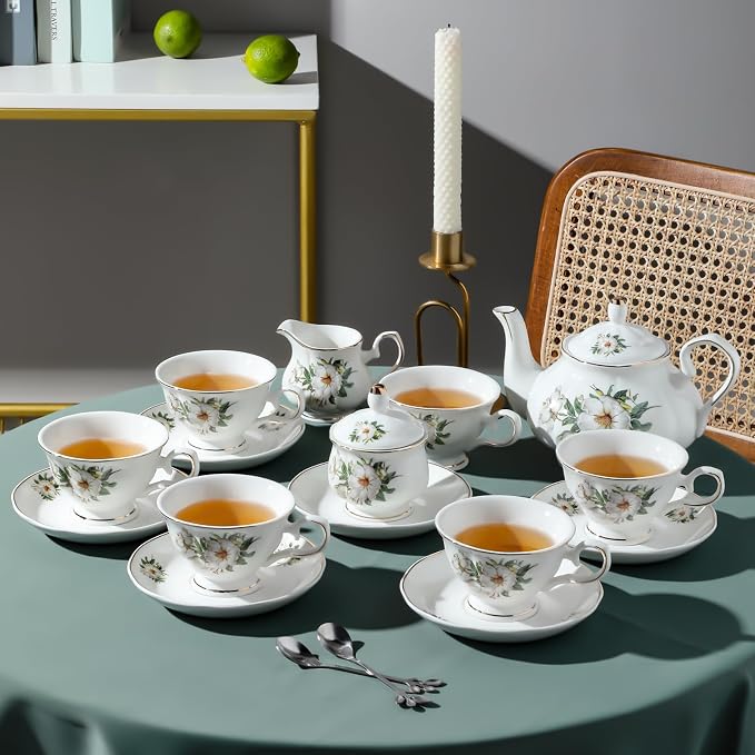 CHENP.HMC Porcelain Tea Set Tea Cup Set 22-Piece Porcelain Ceramic Coffee Tea - Image 3