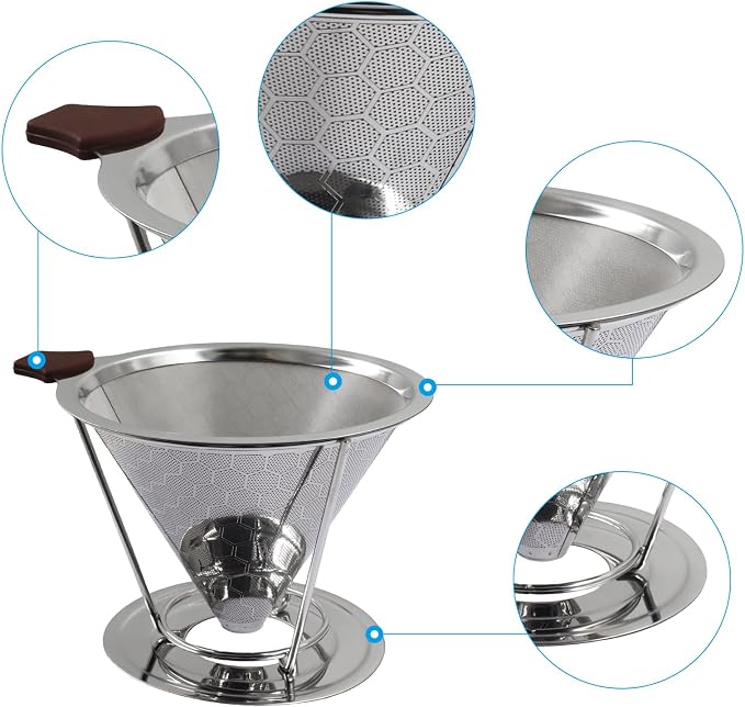 Bonsicoky Pour Over Coffee Dripper, Stainless Steel Coffee Filter, Metal Cone - Image 4
