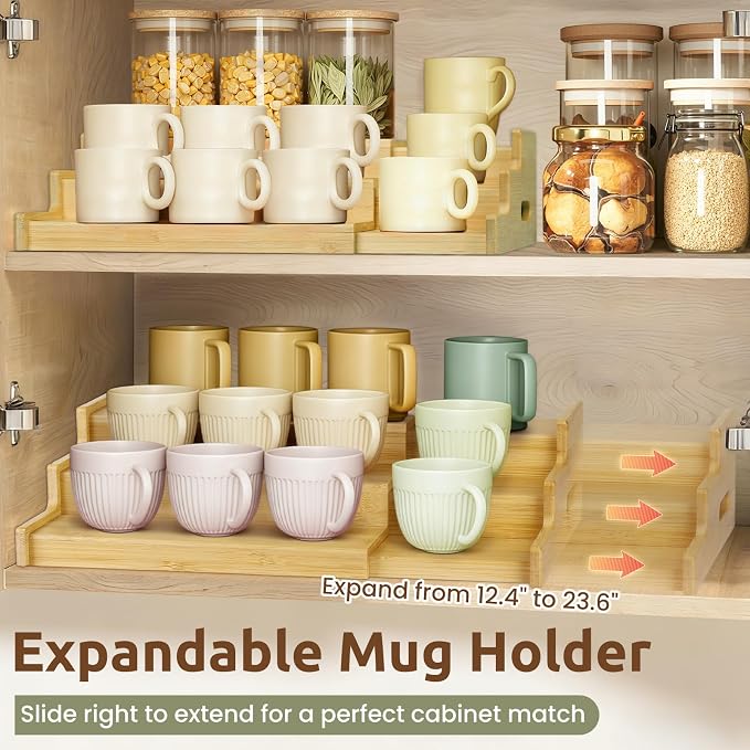 3-Tier Expandable Bamboo Mug Holder - Image 5