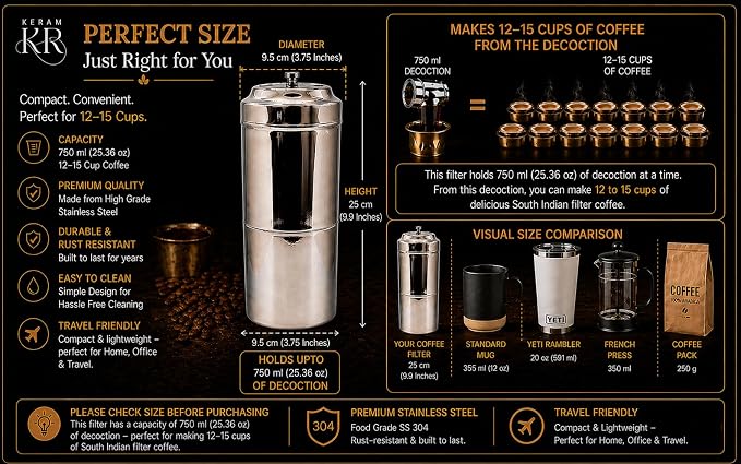 KERAM coffee filters indian style big/drip coffee maker/south indian-750 ml - Image 2