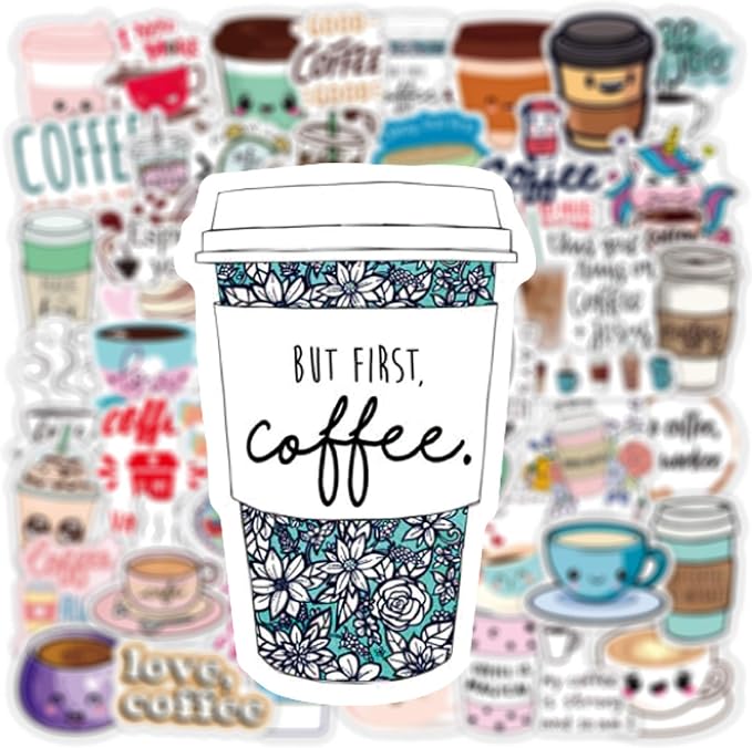 Cute Coffee Cup Stickers, Funny Coffee Accessorise Decals - Image 2