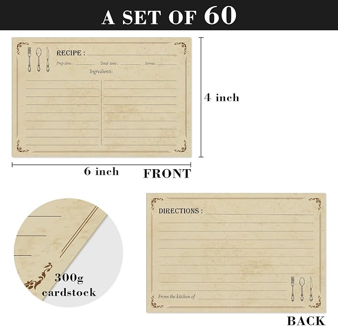4x6 Recipe Cards, 50 Pack, 300gsm Thick Double-Sided Vintage Design - Image 3