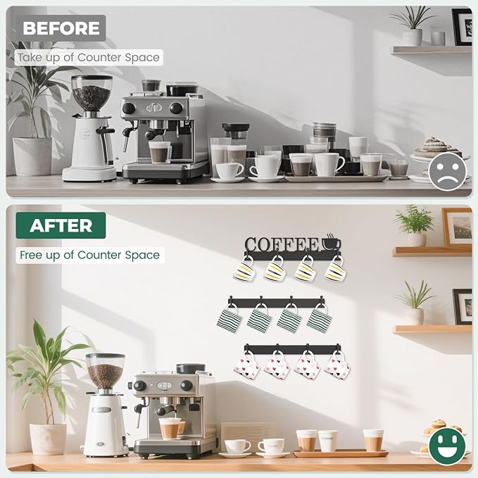 EsLuker.ly Mug Holder Rack Coffee Cup Hanger Wall Mount, Metal Wall Cup Shelf - Image 6