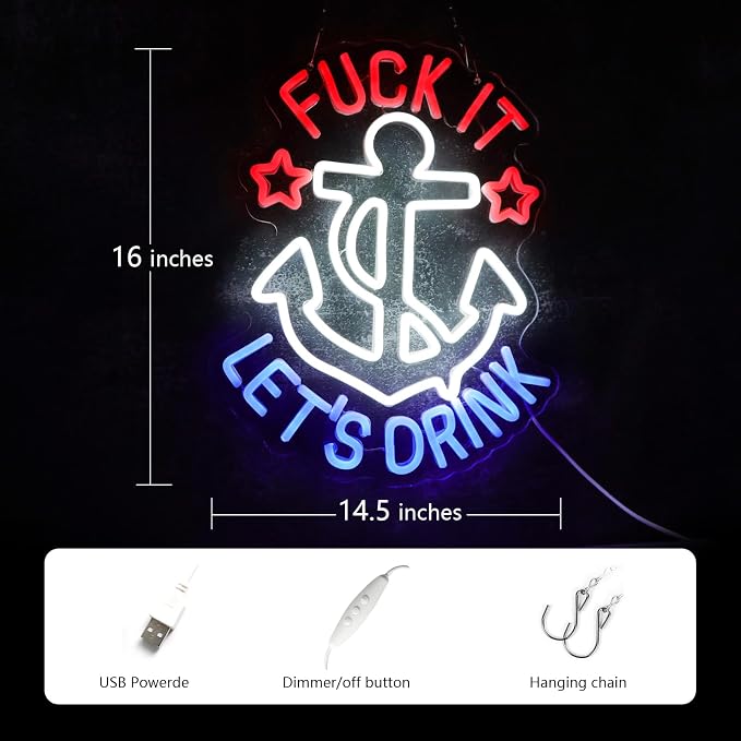 FUNK IT LET'S DRINK Neon Signs for Wall Decor Anchor Decor Neon Lights for - Image 3