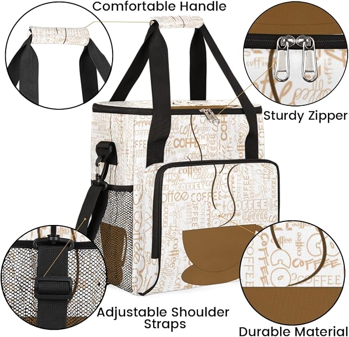 Coffee Cup Coffee Maker Carring Bag Coffee Texts Travel Carrying Storage Tote - Image 6