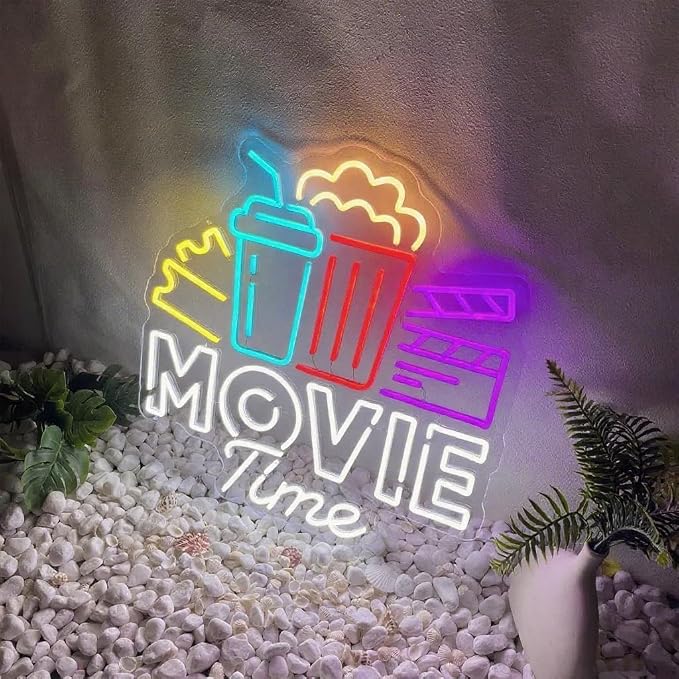 Movie Time With Popcorn Box Coke Neon Sign, Dimmable Cinema LED Neon Light - Image 3