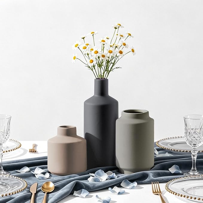 Ceramic Vase Set of 3, Modern Farmhouse Boho Table Centerpiece Vases, Small - Image 8