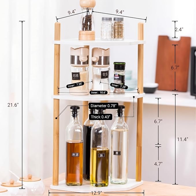 3-Tier Expandable Bamboo Corner Shelf - Image 5