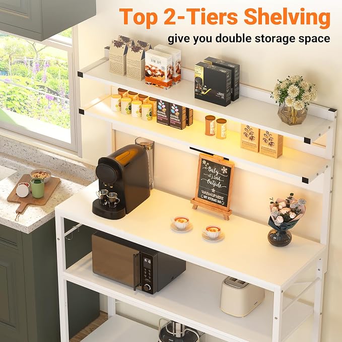 Aheaplus Bakers Rack with Power Outlet, Microwave Stand, 5 Tiers Coffee Bar - Image 6