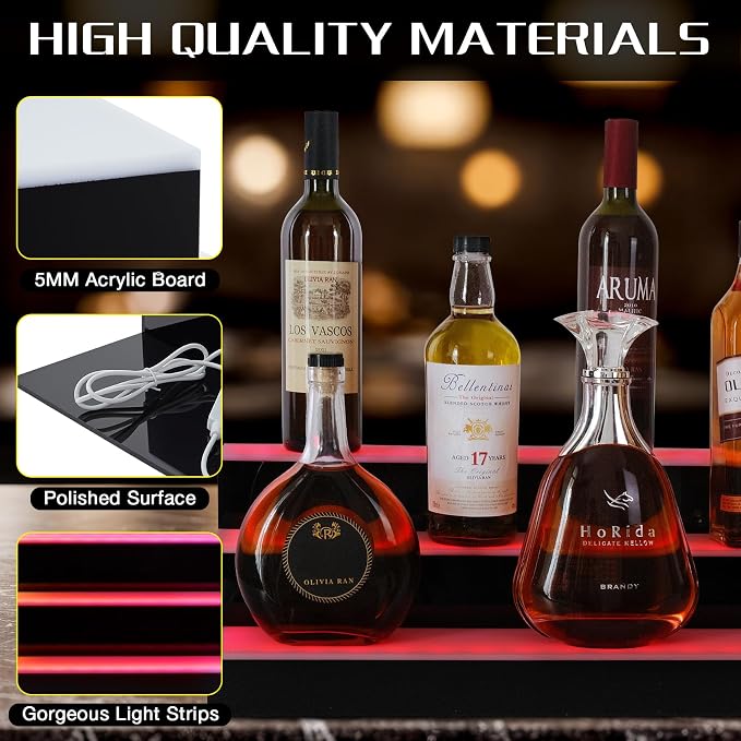 LED Lighted Liquor Bottle Display Shelf, 3Tiers 16Inch Bar Bottle Display Shelf - Image 6