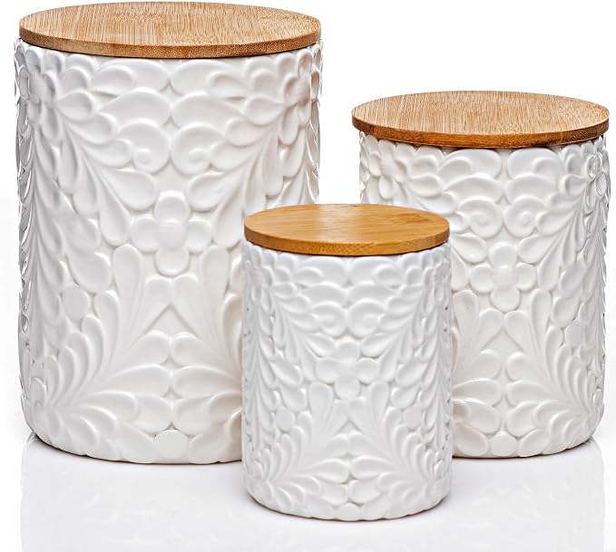 Engraved Design Kitchen Canisters Set of 3 by 25DOL