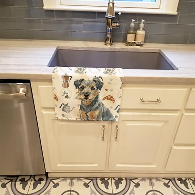 Caroline's Treasures Blue and Tan Border Terrier Coffee Bar Kitchen Towel - Image 2