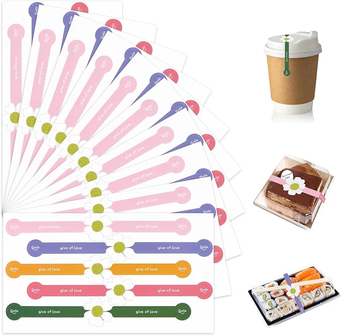 200Pcs Handmade Food Baking Seal Stickers Labels, Colorful Flower Long Label by Unknown