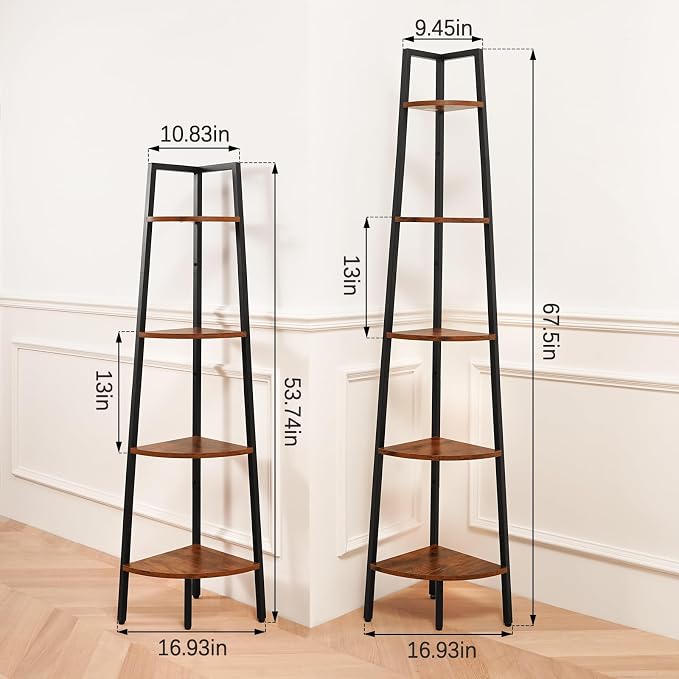 Yoobure 5‑Tier Corner Shelf – Sturdy Metal Frame & Wood Ladder Bookshelf - Image 2