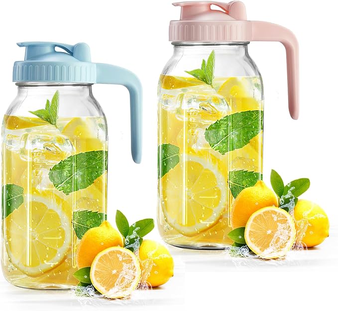 2 Pack Mason Jar with Pour Spout Lid V-shaped, 2 Quart Iced Tea Pitcher Double by miradexic
