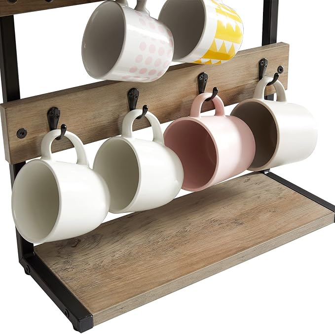IBUYKE Rustic Coffee Mug Holder Stand, 2 Tier Countertop Mug Tree Holder Rack - Image 6