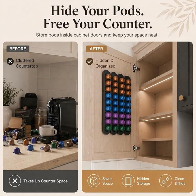 Bamboo Coffee Pod Holder, Adhesive Wall Mount - Image 5