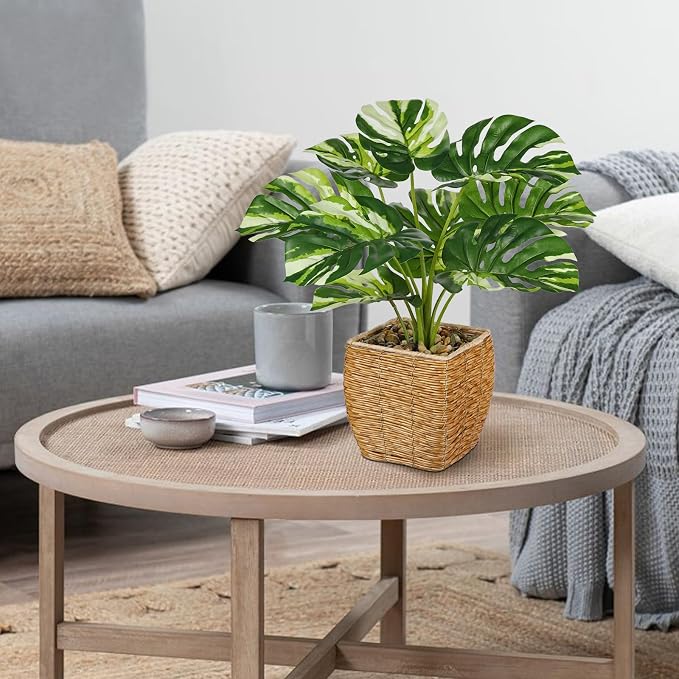 Briful Fake Plants Potted Variegated Monstera Artificial Plants Indoor - Image 4