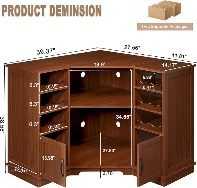 HSH Corner Bar Cabinet with Mini Fridge Space, Modern Wood Bar Cabinet with - Image 2