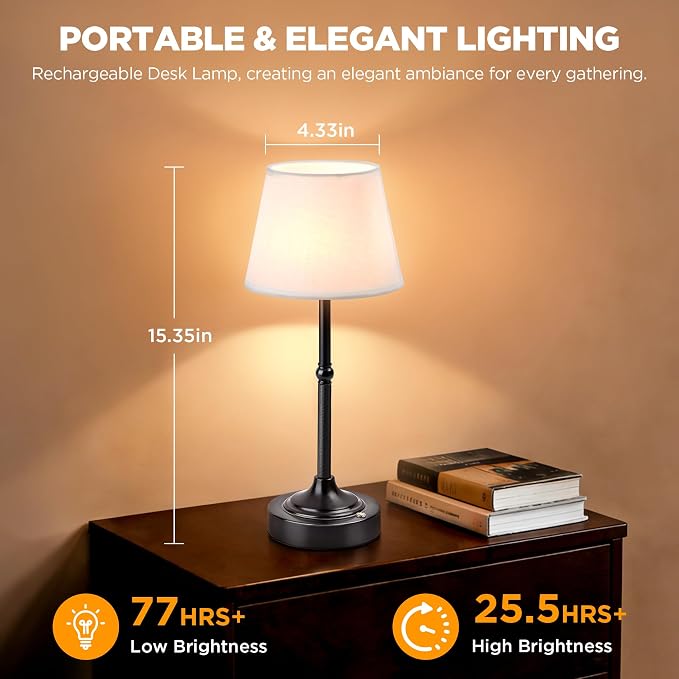 LUTEC 2 Pack Cordless Table Lamp, Battery Operated Lamp - Image 4