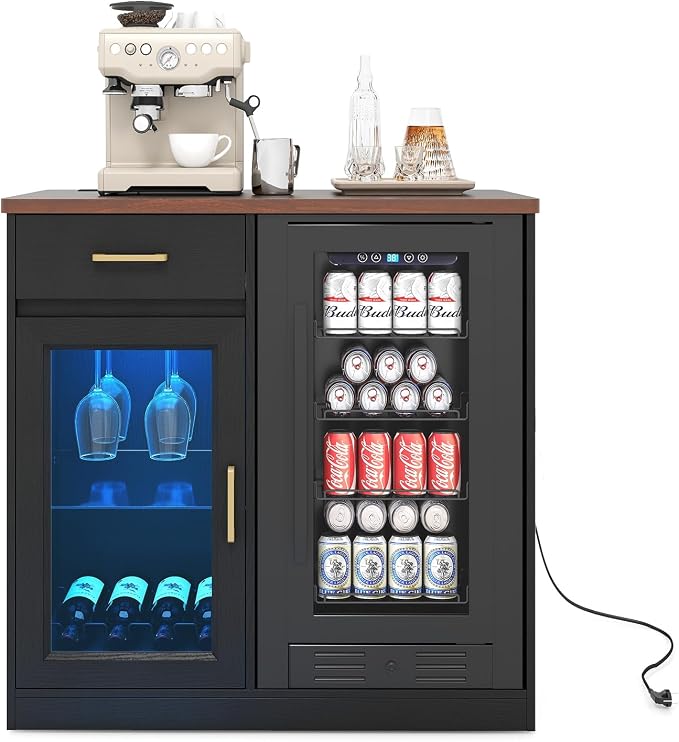 Verano Garden Coffee Bar with Mini Fridge Space, Liquor Cabinet with LED Light - Image 8