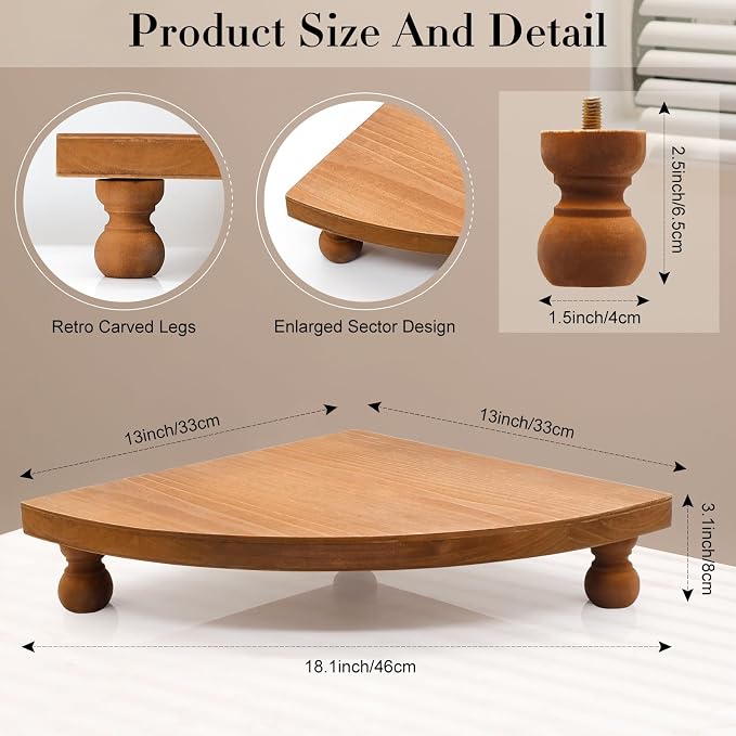 Corner Counter Wood Shelf, Rustic Pedestal Stand, Farmhouse Corner Shelves Stand - Image 2