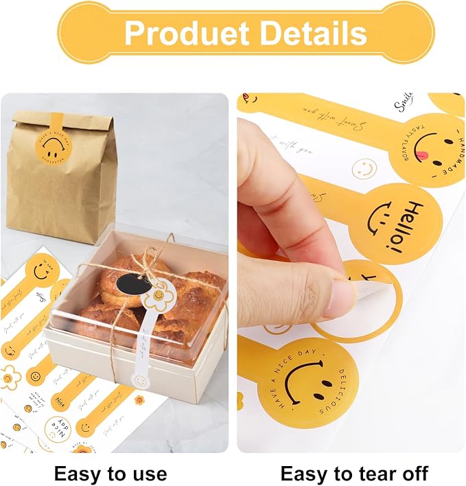 400Pcs Handmade Food Baking Seal Stickers Labels, Smiling Face Long Label - Image 3