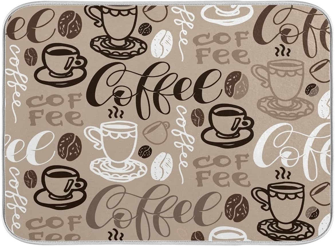 Brown Coffee Dish Drying Mat - 16 x 18 Inch Reversible Microfiber Kitchen Mat with High Absorbency