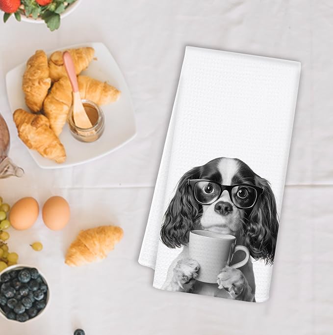 Funny Coffee Cavalier King Kitchen Towels, Cavalier King Charles Spaniel Gifts - Image 2